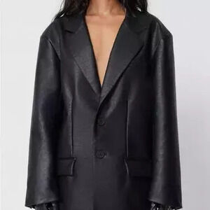Faux Leather Oversized Blazer | Black - XXS/XS
